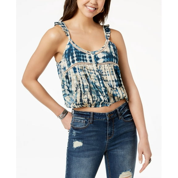 American Rag Juniors Tie Dyed Crop Top Oxford Tan Combo L