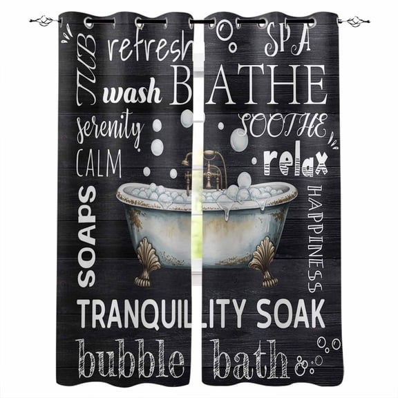 Fsddascl Black Vintage Art Blackout Curtains for Bedroom/Living Room, Thermal Insulated Kitchen Curtains, White Bathtub Retro Art Grommet Darkening Window Treatment Drapes 27.5"x39"x2