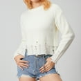 thumbnail image 2 of KOMOO Women Ripped Frayed Short Sweater Long Sleeve Cutout Cropped Sweater Loose Knitted Jumper Knitwear, 2 of 9