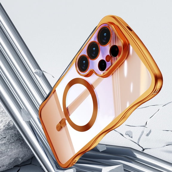 Allytechgroup for Samsung Galaxy S24 Ultra Case, Compatible with MagSafe Electroplate Stylish Wave Design Shockproof Cover, Orange