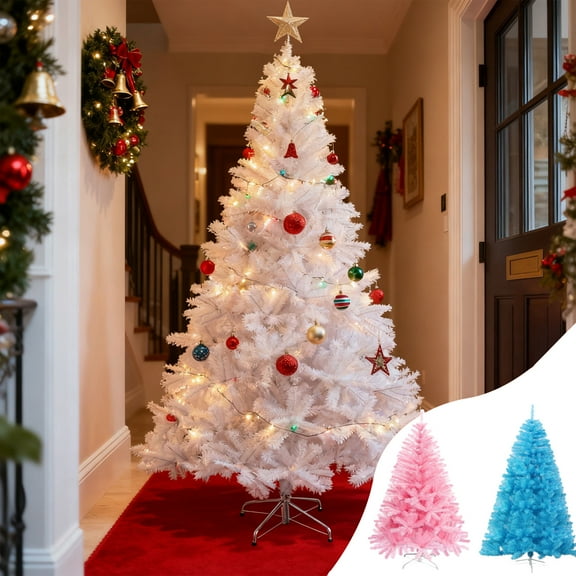 RKSTN 6ftFT 1,000 Tips Artificial Christmas Pine Tree Fake Xmas Spruce Trees Holiday Decoration with Metal Stand Easy Assembly for Outdoor and Indoor Decor - White