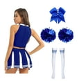 thumbnail image 2 of TiaoBug Women Cheerleading Costume Musical Cheer Leader Uniform with Striped Socks Bow Hair Pom Poms Blue B XL, 2 of 5