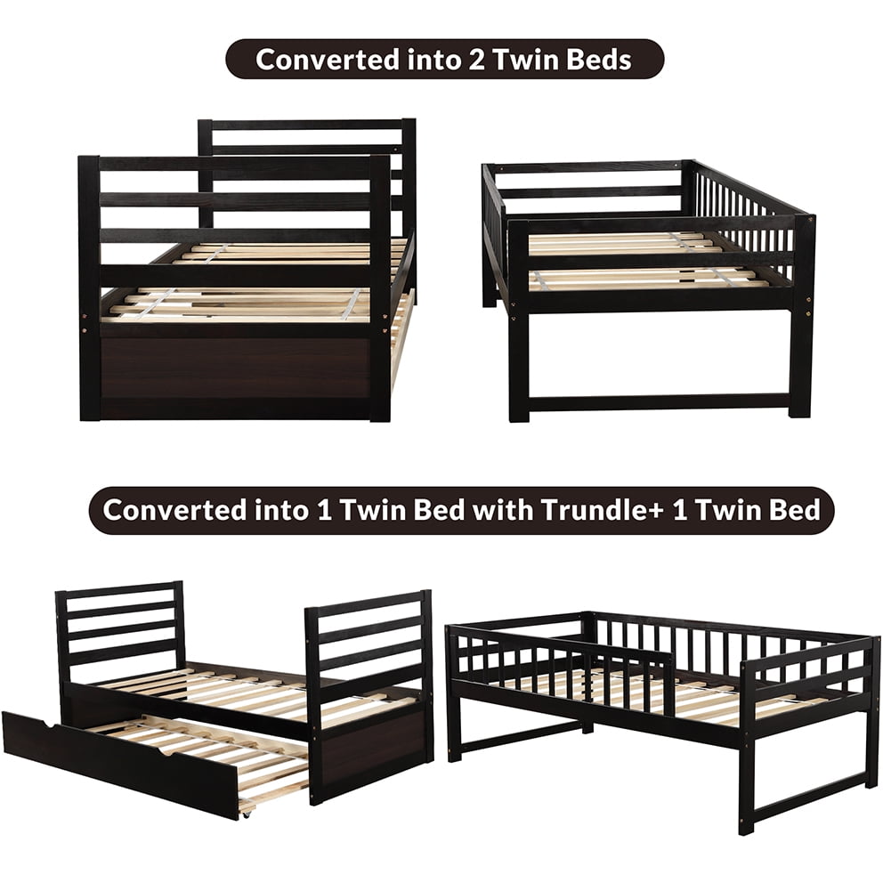 Lowestbest Solid Wood Bunk Bed Frame with Trundle for Kids and Teens, Twin Over Twin Size, Espresso Lowestbest Solid Wood Bunk Bed Frame with Trundle for Kids and Teens, Twin Over Twin Size, Espresso