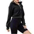 thumbnail image 2 of UAMVSH Hooded Sweatshirts for Women Classic Full Zipper Cropped Athletic Jackets Casual Long Sleeve Hoodie with Thumb Hole(Small,Black), 2 of 7