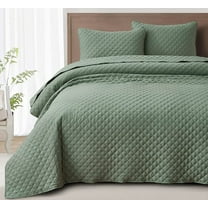 Chezmoi Collection Teo 3-Piece Sage Green King Size Quilt Set - Diamond Stitched Lightweight Microfiber Bedspread Set Bedspread Set for All Seasons
