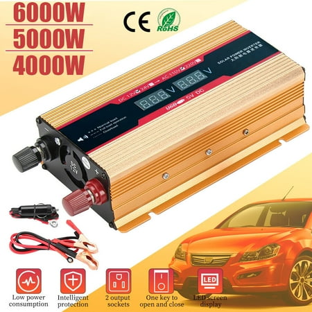 MDHAND 6000W/5000W/4000W Car Power Inverter Pure Sine Wave DC 12V to AC 110V Solar Converter