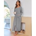 thumbnail image 3 of Ekouaer Women Long House Coat Zipper Front Robes Full Length Nightgowns with Pockets Striped Loungewear, 3 of 6