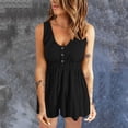 thumbnail image 2 of TAIAOJING Women Casual Jumpsuits Summer Shorts Jumpsuit Plain Scoop Neck Button Down Sleeveless Tank Top Rompers With Pockets, 2 of 5