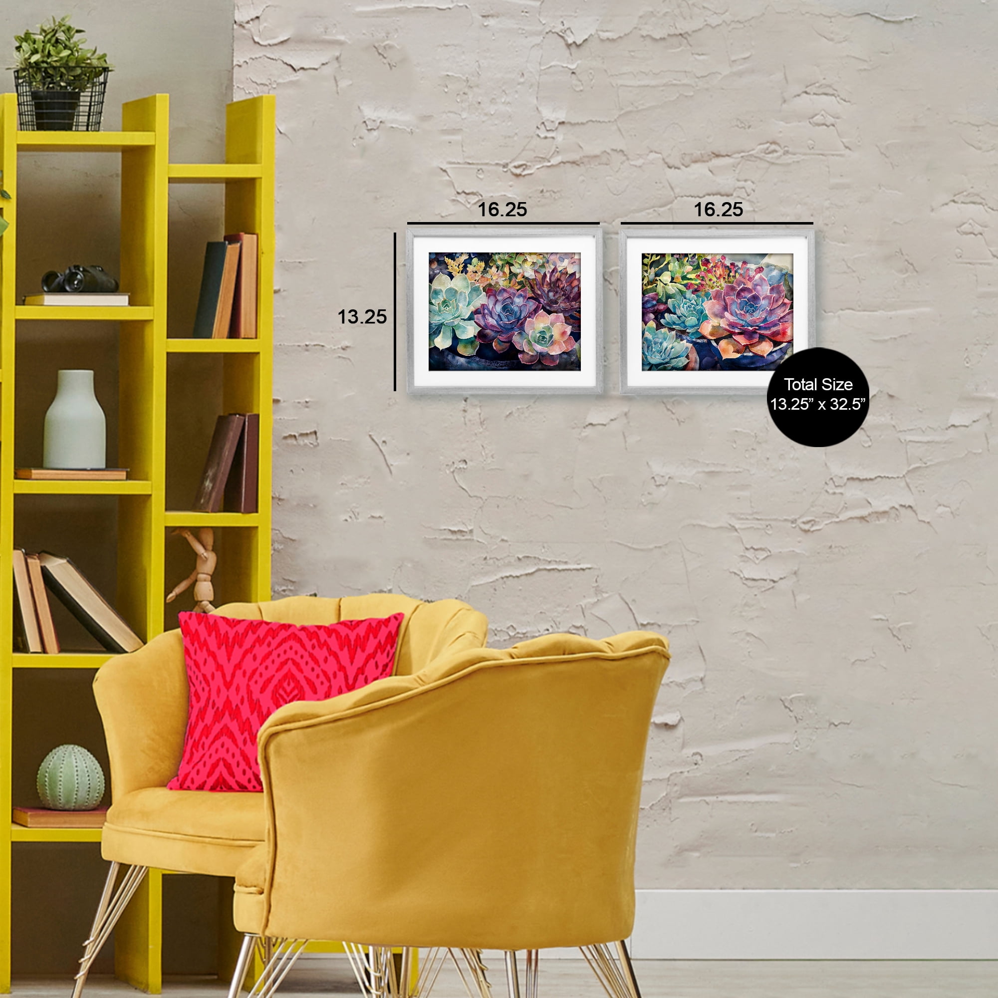 Stupell Industries Sunny Watercolor Succulents 2 Piece Gray Framed Print Under Glass Set, design by Svetlana Aleynikova
