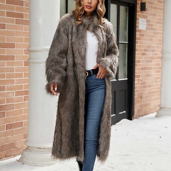 DYTTDG Women's Winter Plus Size Plush Coat Solid Color Warm Long Coat Plush Cardigan Jacket Great Gifts for Less