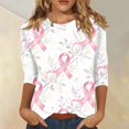 thumbnail image 2 of JULMCOMO Breast Cancer Shirts for Women Crew Neck 3/4 Sleeve Breast Cancer Awareness Casual Pink Ribbon Graphic Tees Loose Cute Print T-Shirts Light Purple 3XL, 2 of 5