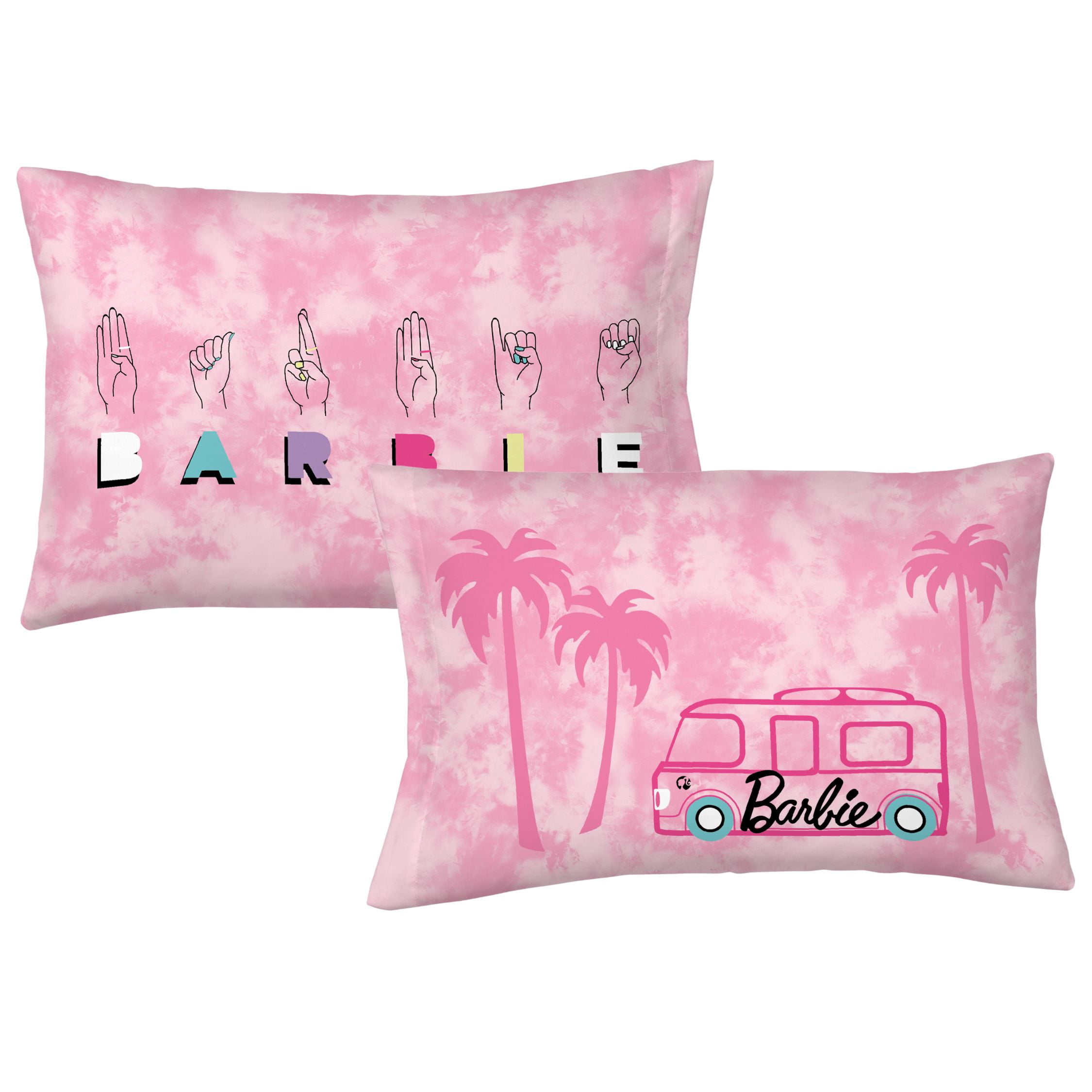 Barbie Kids 4 Piece Pink Tie Dye Reversible Comforter, Bed in a Bag, Twin