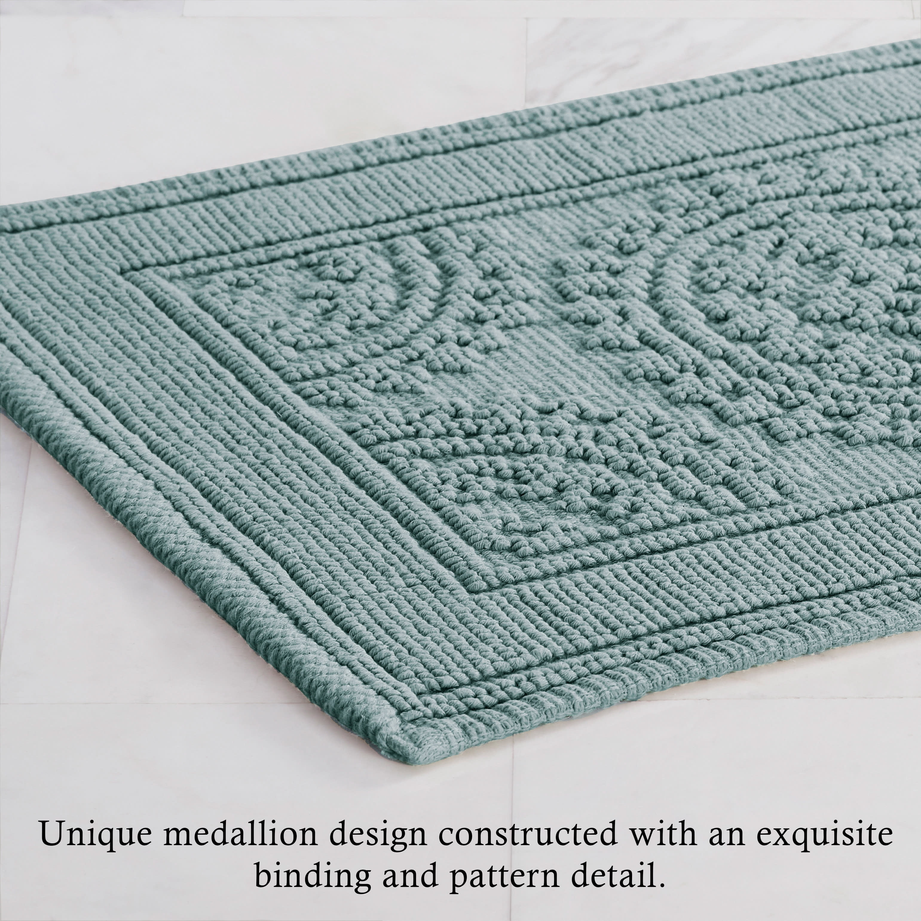 Grey Blue,Medallion, 17x24 in Bath Rug, Jean Pierre