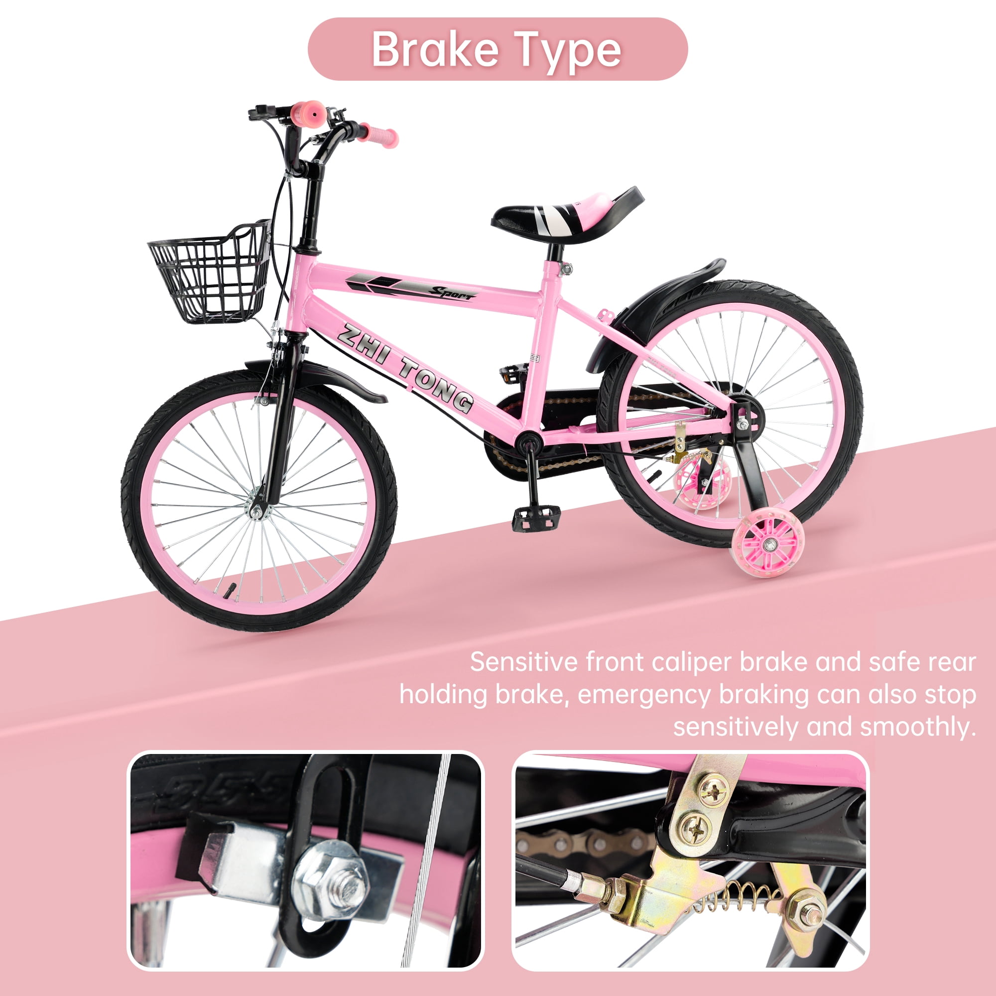 ARTUDATECH 14/16/18 Inch Kids Bike for Ages 3-10 Years Old Boys Girls, Kid's Bikes with Training Wheels, Basket, Dual Brake, Children Bicycle for Kids and Toddler Beginners, Pink/Red