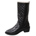 thumbnail image 2 of Women's Quilted Mid Calf Winter Boots, Faux Leather Fleece Lined Warm Pull On Snow Boots, Block Heel Cold Weather Boots, 2 of 7