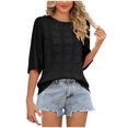 thumbnail image 2 of Pincandy Women's Fashion Summer Tops 3/4 Sleeve Round Neck Tshirts Cute Tunic Loose Fit Pullover Blouses and Basic Tees,Black,S, 2 of 5