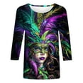 thumbnail image 5 of Penkiiy Carnival Blouse Women's Mardi Gras Fashion Printing Casual Round-Neck 3/4 Sleeve T-shirt Blouse L Purple, 5 of 5