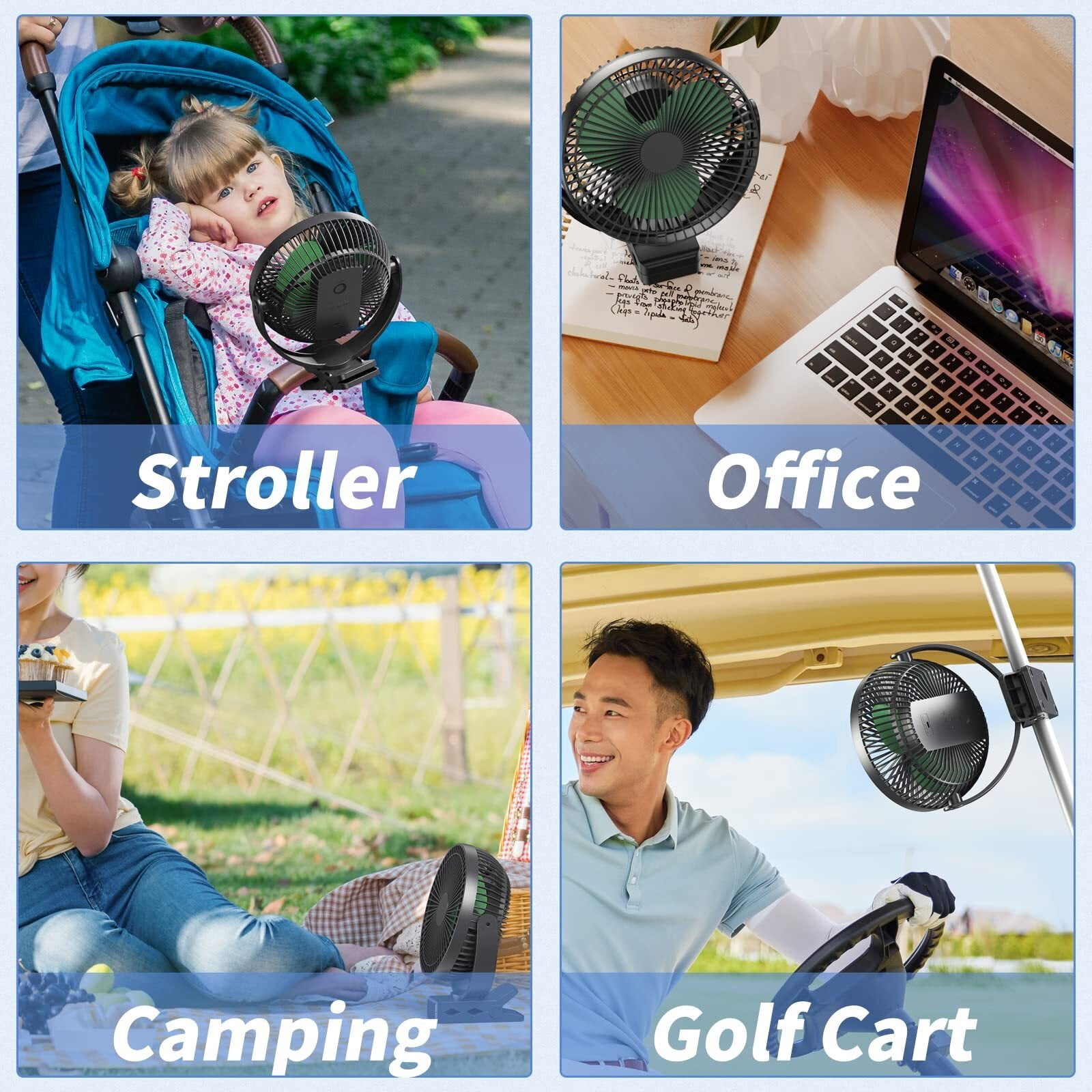 Clip Fan, 8 Inch Mini Quiet Desk Fan, 10000mAh USB Rechargeable Battery Operated Clip on Fan, USB Desk Fan, Portable Personal Small Fan For Desk, Office,Golf Cart