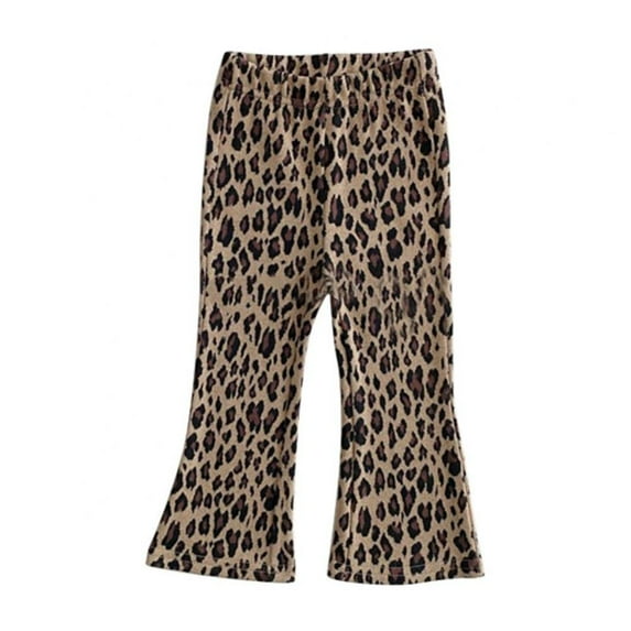 Girl's Casual Elastic High Waisted Flare Leg Pants Kids Long Pants 1-12 Years,Leopard