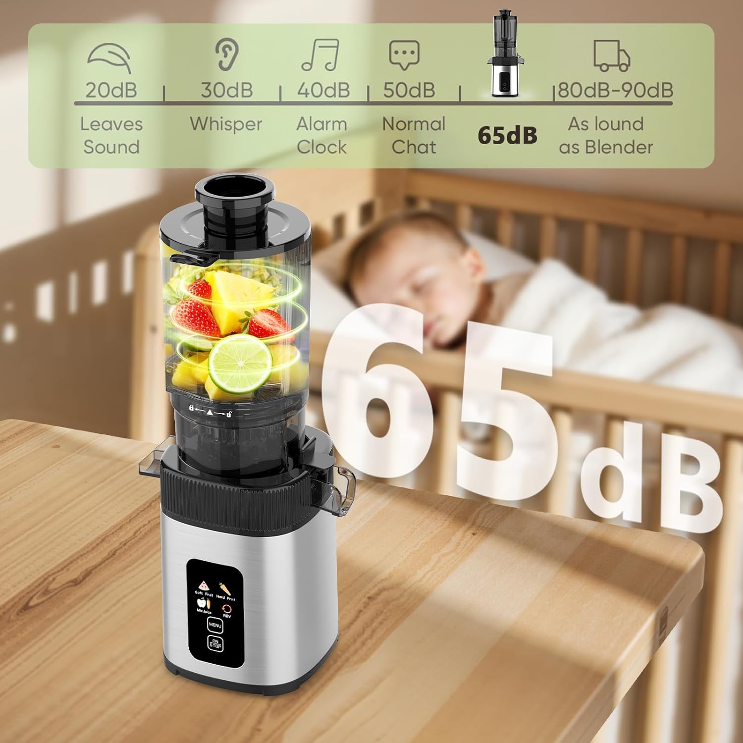 WAA Cold Press Slow Masticating Juicer 4.4" Feed Chute,High Juice Yield for Whole Fruits & Vegetables