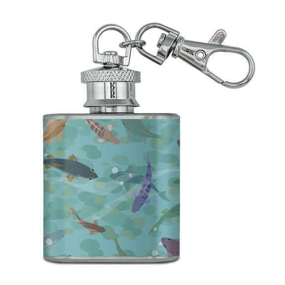 Fish Swimming In River Pattern Stainless Steel 1oz Mini Flask Key Chain
