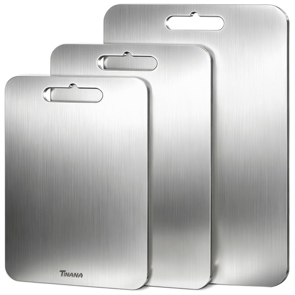 TINANA 3 PCS Stainless Steel Cutting Board for Kitchen (S M L), Durable, Hygienic and Dishwasher Safe