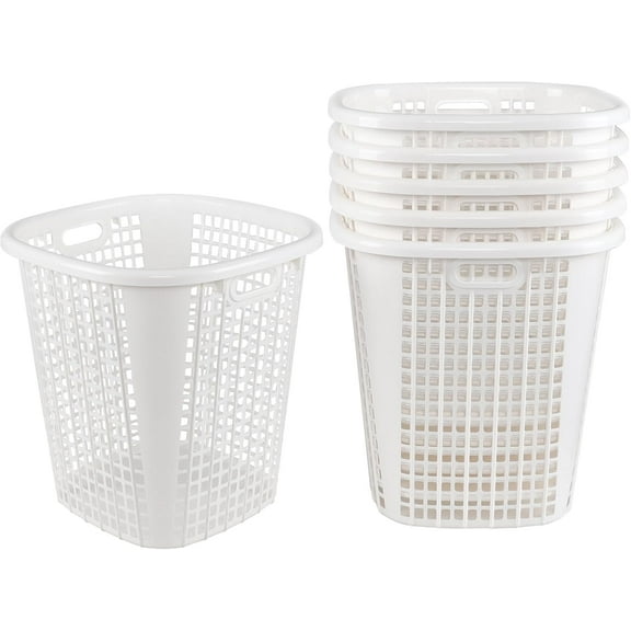 Plastic Laundry Basket Hamper Organizer with Built-In Carry Handles, Tall Hamper for Closet, Dorm, Bedroom, 6 Pack, White