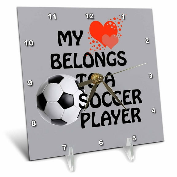 3dRose, My heart belongs to a soccer player. Love relationship saying, 6x6 Desk Clock