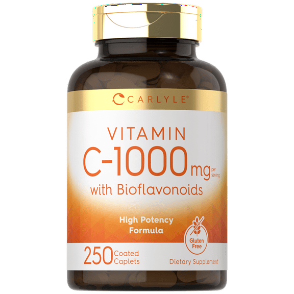 Vitamin C 1000mg with Bioflavonoids | 250 Caplets | with Rose Hips | by Carlyle