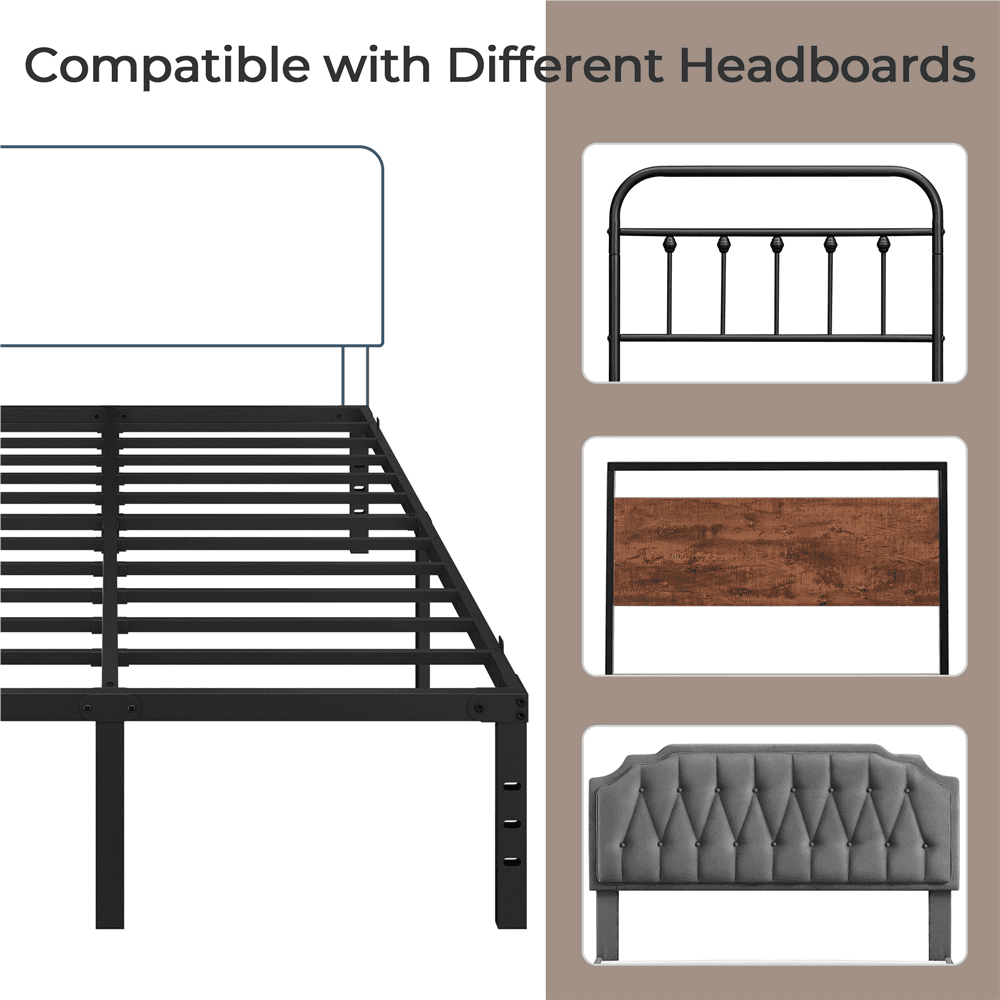 Alden Design Full Size 14'' Metal Platform Bed Frame, Black