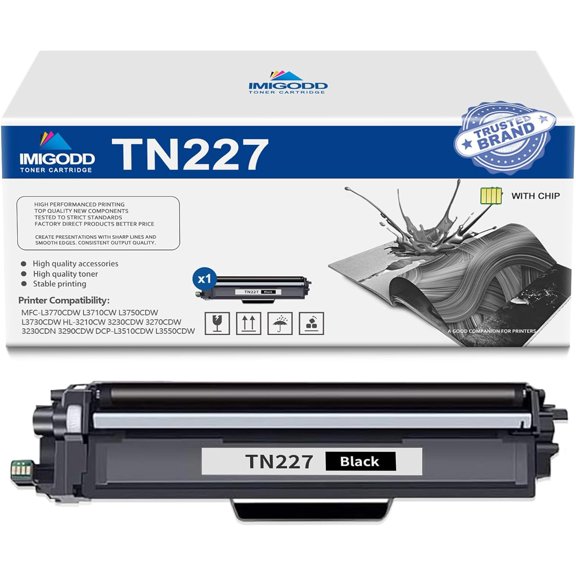 1-Pack TN227 Black Toner Cartridge (with Chip) Replacement for Brother High Capacity 3,500 Pages with MFC-L3770CDW L3710CW L3750CDW L3730CDW HL-3210CW 3230CDW 3270CDW 3290CDW DCP-L3510CDW Printer