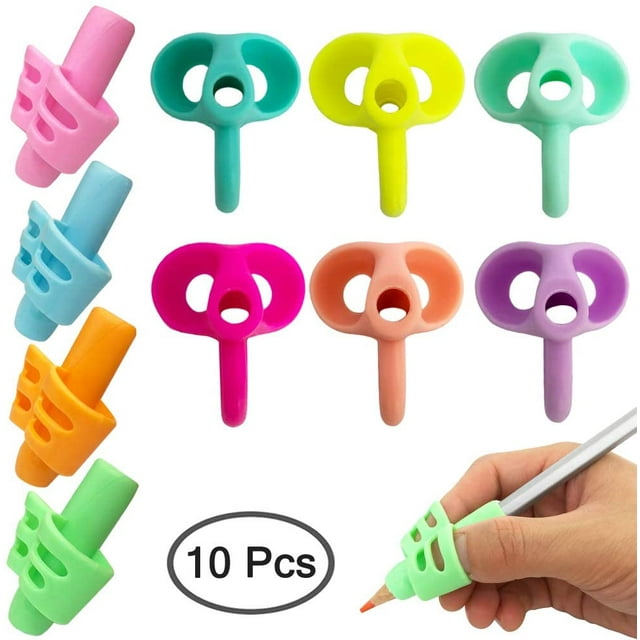 Pencil Grips, 10pcs Kids Writing Aid Grip Trainer Posture Correction Finger Tool For Kids Preschool Children Lefties Or Righties, Random Color