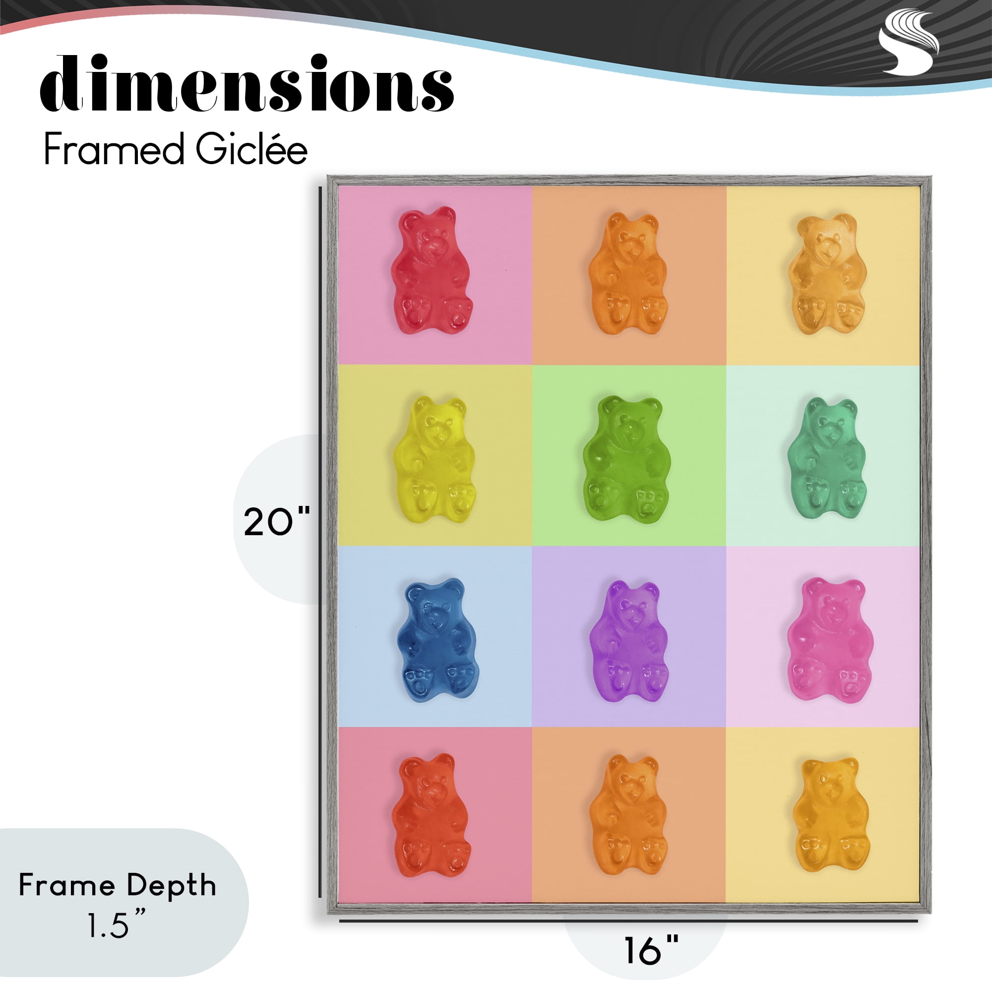 Stupell Industries Rainbow Gummy Bear Candy Grid Gray Framed Giclee Art, design by LISH Creative