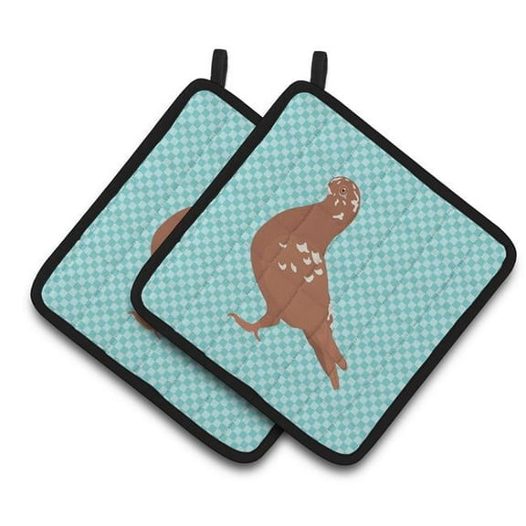 Caroline's Treasures African Owl Pigeon Blue Check Pair of Pot Holders