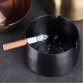 thumbnail image 2 of ZHAOCHENG Cenicero negro práctico de alta calidad de 2 piezas Cenicero grueso a prueba de viento Cenicero doméstico de acero inoxidable negro Antideslizante Portátil Resistente a caídas para interior, 2 of 5