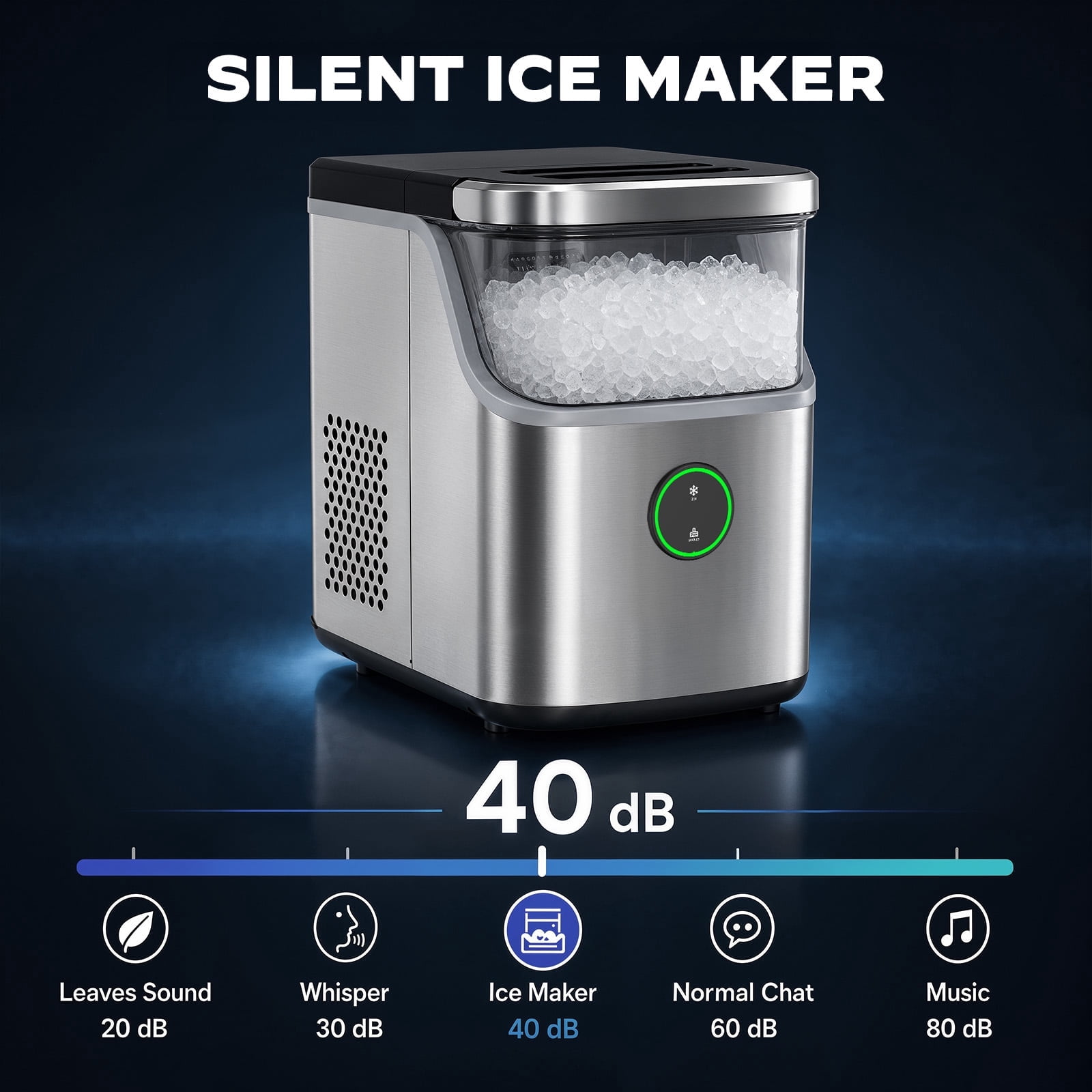 Philergo 35lbs/24H Nugget Ice Maker Countertop with Detachable Ice Basket, Portable Ice Machine,Chewable Ice, Self-Cleaning, Silver