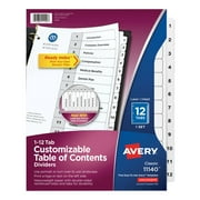 Avery Ready Index 12 Tab Dividers, Customizable TOC, 1 Set (11140)