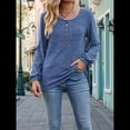 thumbnail image 4 of Suéter Abotonado para Mujer, Suéteres de Punto de Otoño, Camisetas de Larga, Camisetas Tipo Túnica con Cuello Redondo Azul M, 4 of 8