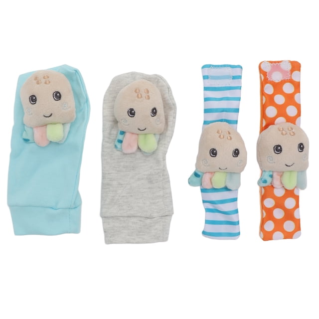 Calcetines con sonajero para bebés, 4 piezas, calcetines con sonajero para bebé, pulsera de mano para brazo, sonajero para muñeca infantil, calcetines, juguete de alta capacidad