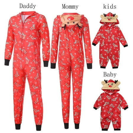 

VKEKIEO Matching Pajamas for couples Women Deer Hooded Romper Jumpsuit Family Pajamas Sleepwear Christmas Outfit