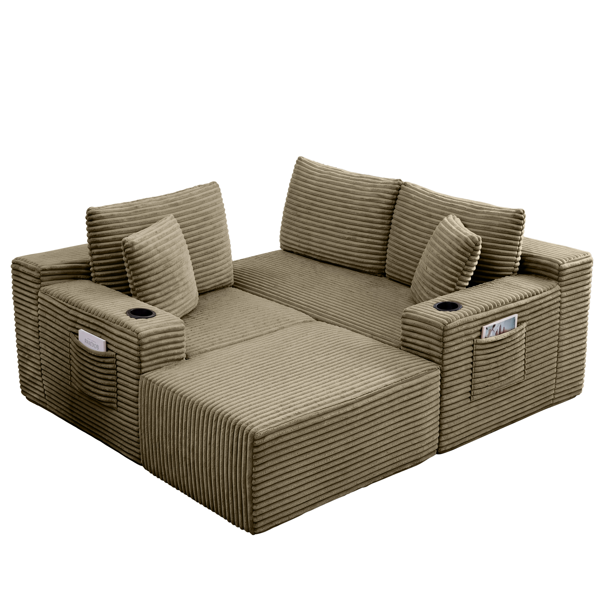 HOQBN L-Shaped Sectional Sofa with Ottoman, Corduroy 3-Seat Couch, Modern Modular Sofa for Living Room Camel