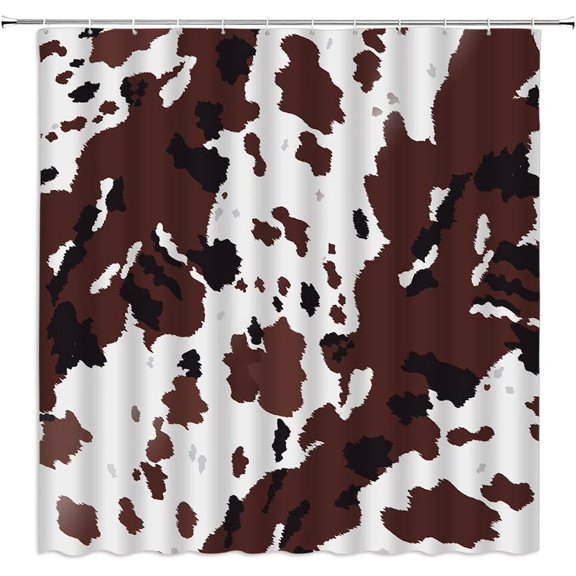 Milk Cow Print Shower Curtain, Brown Cowhide Funny Farm Animal Skin Milk Cow Print Vintage Western Rustic Farmhouse Creative Fabric Bathroom Decor Sets with Hooks