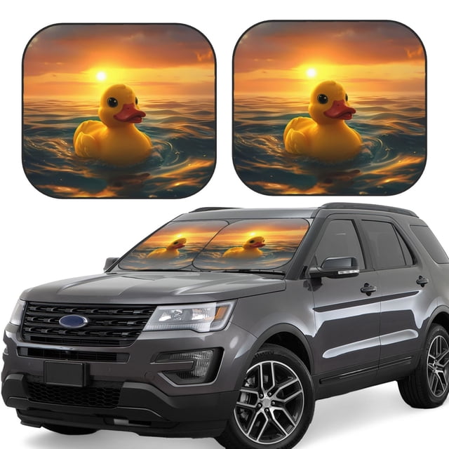 Vsdgher Cartoon Swimming Yellow Duck Print Car Windshield Sun Shade, Reflective Sunshade Window Sunshade Sun Visor Protector Fit for Cars,Trucks,SUVs-Large