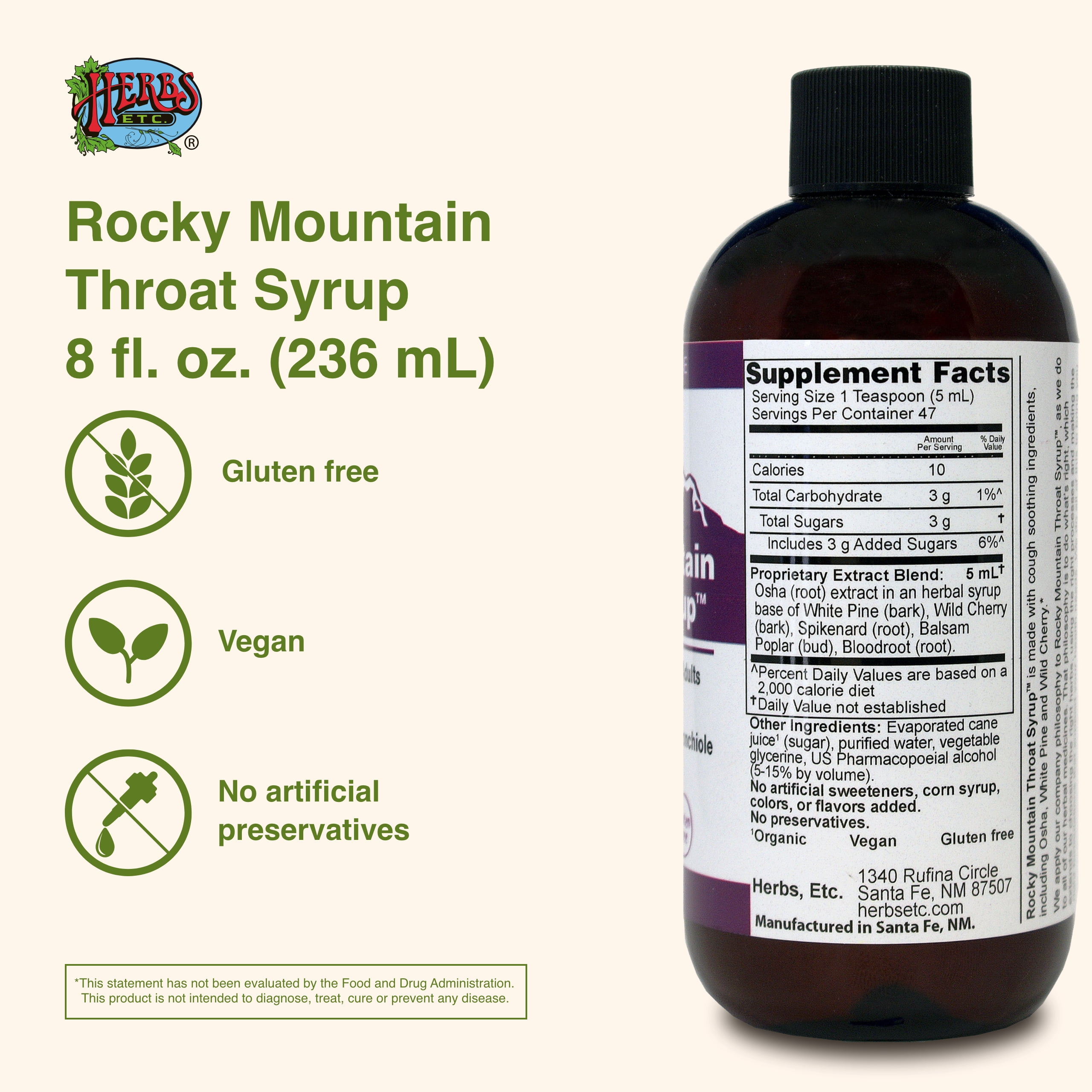 Herbs Etc. Rocky Mountan Throat Syrup 8 oz