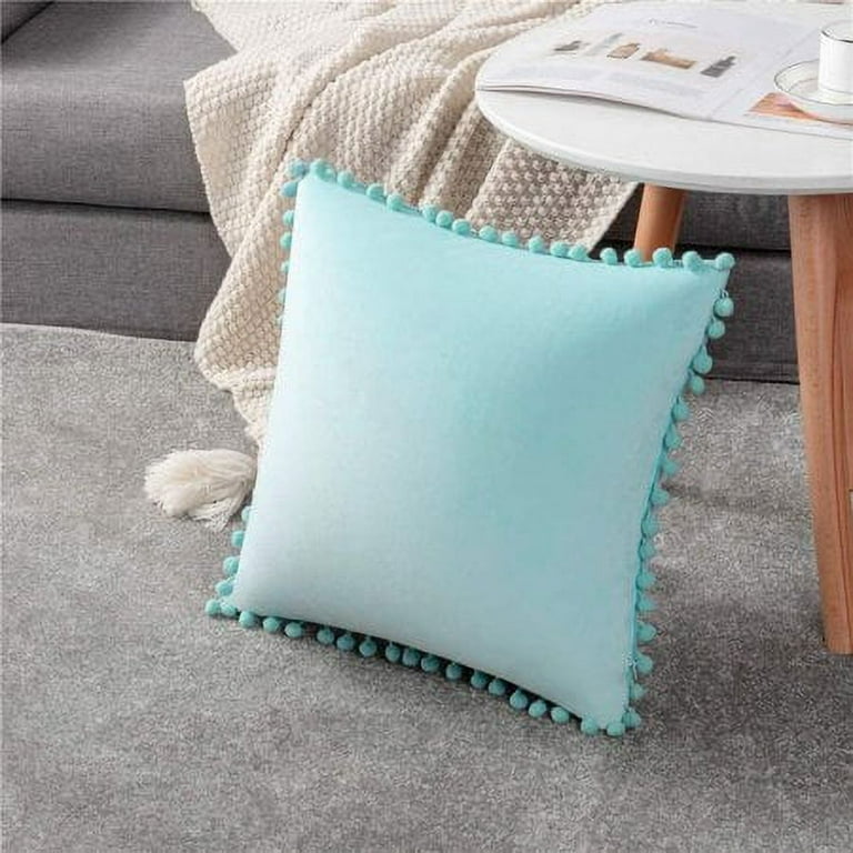 Coddsmz Pack Of 2 Velvet Throw Pillow Covers With Pom Poms - 18x18 Inch Square Cushion Covers For Sofa, Bed, Living Room