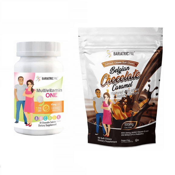 Duodenal Switch Vitamin Pack - Chewables Size: 1-Month Supply, BariatricPal Multivitamin ONE: Orange Citrus Chewable with 45mg Iron, BariatricPal Calcium Citrate Soft Chews: Belgian Chocolate Caramel
