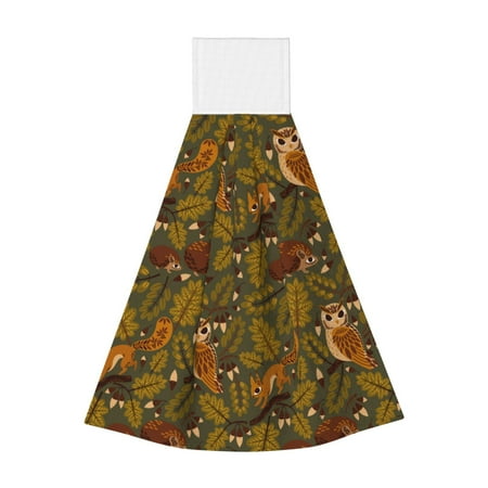 

Easygdp Autumn Leaves Owl Squirrel Kitchen Hand Towels Hanging Tie Towels Fast Drying Dish Cloth with Loop for Bathroom Restroom Home Decor