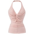 thumbnail image 5 of TrendOFT V Neck Tank Tops for Women Dressy Twist Front Halter Top Summer Sleeveless Crop Backless Blouses Pink M, 5 of 6