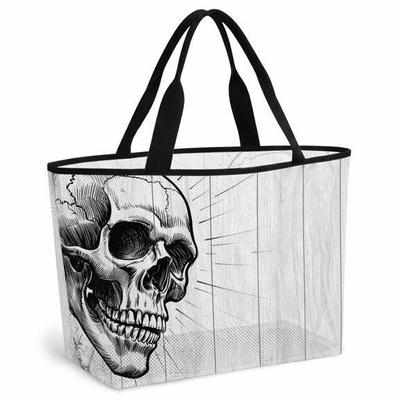 Horror Skull Beach Bag for Women, Large Breathable Mesh Beach Tote Bag, Black Skeleton Spooky Halloween Sandproof Lightweight Travel Bags for Vacation Picnic Swimming Pool 15.7"x15.7"x9.1"