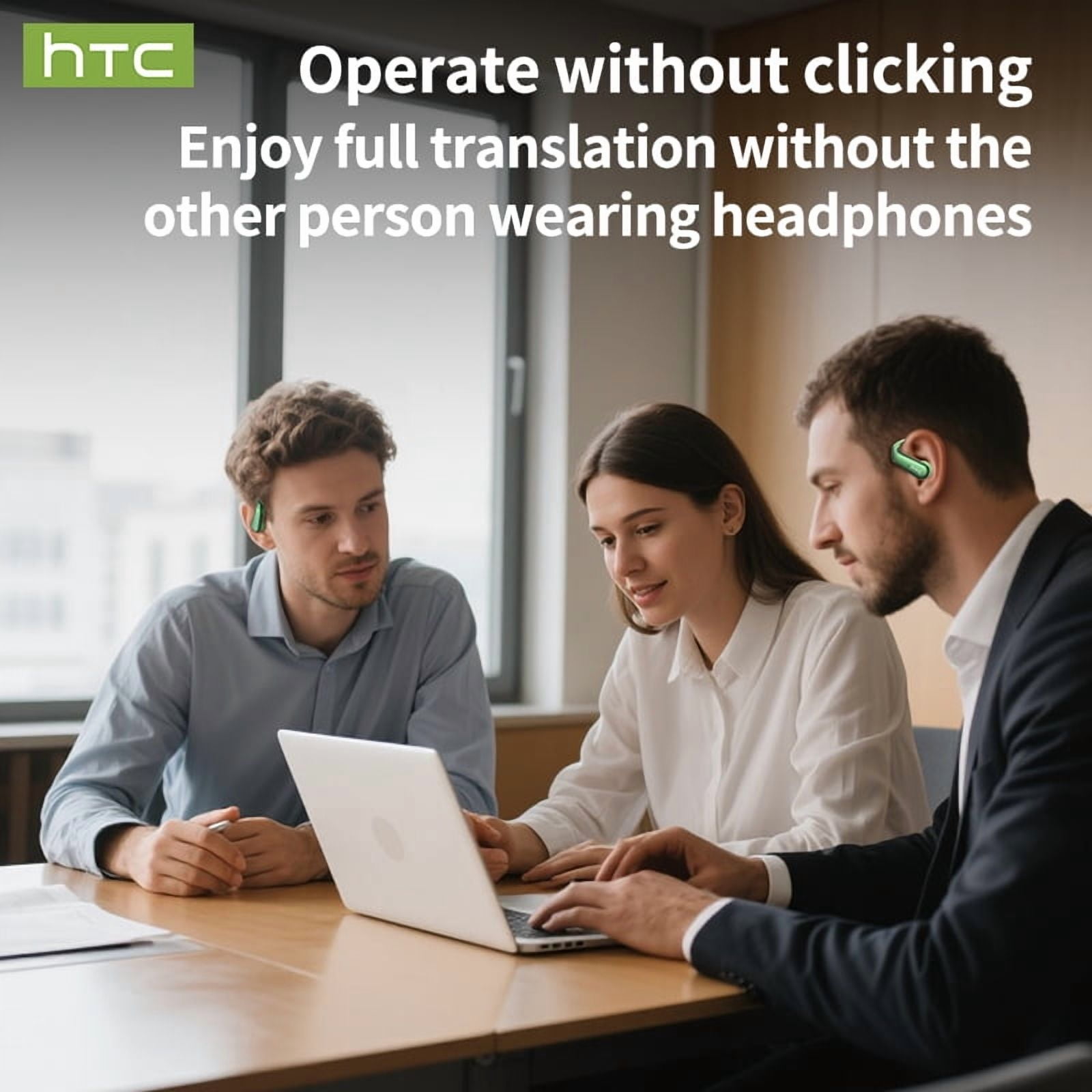 HTC NE38 Wireless Bluetooth 6.0 Open-Ear Earbuds, AI Translator, Noise-Cancelling Headphones, 130+ Languages, 40H Playtime, IPX5 Waterproof, Black+Earbud Case